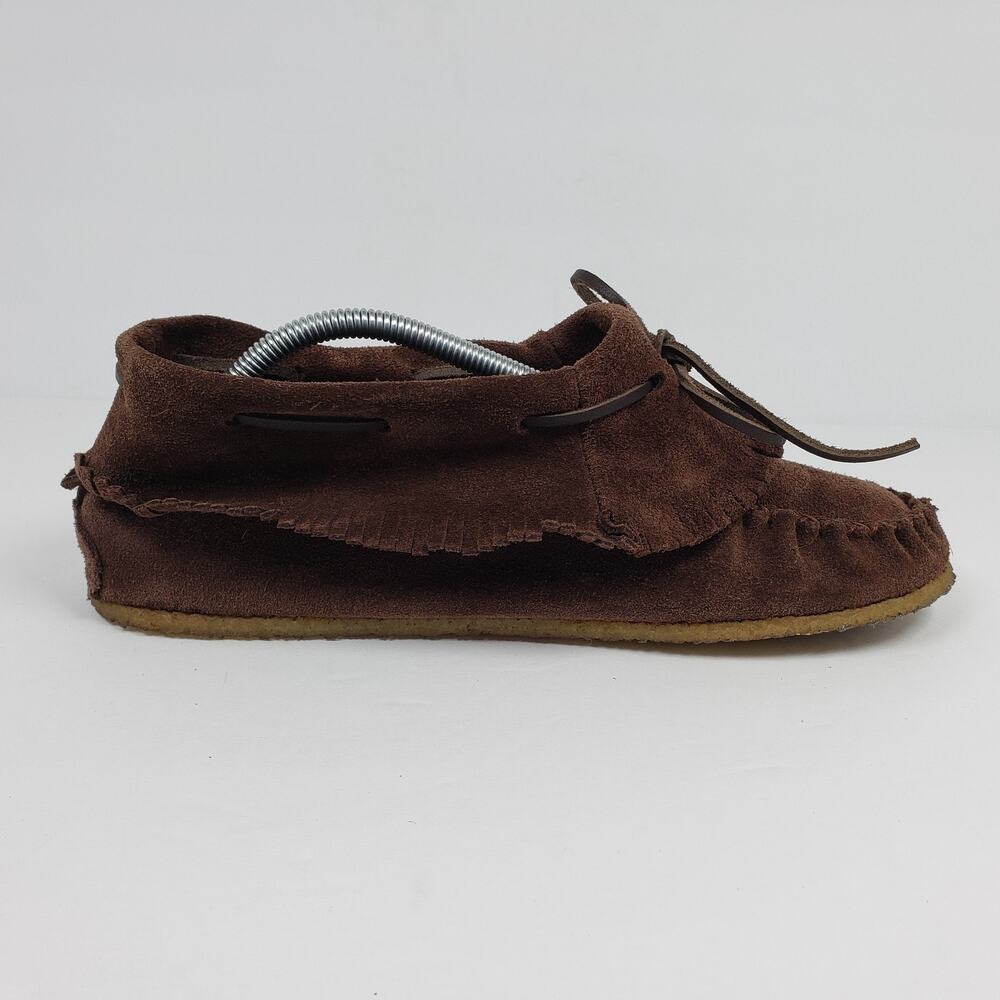 Laurentian Chief Canada Womens Size 7 Brown Leather Suede Fringe Moccasins Shoes - Picture 4 of 12